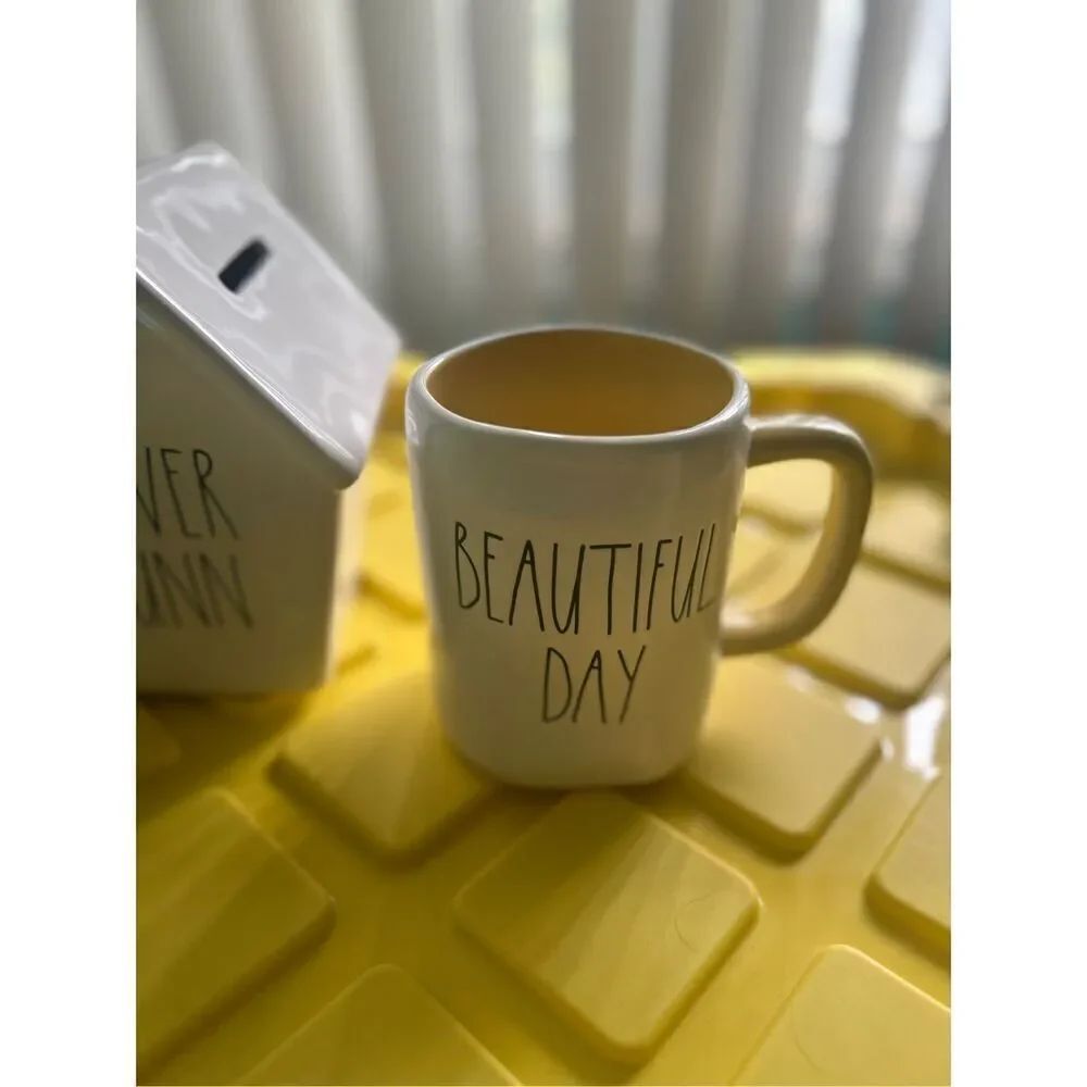Rae Dunn by Magenta BEAUTIFUL DAY Yellow Inside Ceramic Coffee Mug